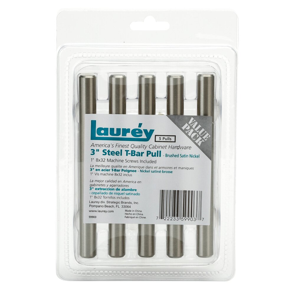 Laurey Hardware (5 Pack) 3" Centers Steel T-Bar Pull
