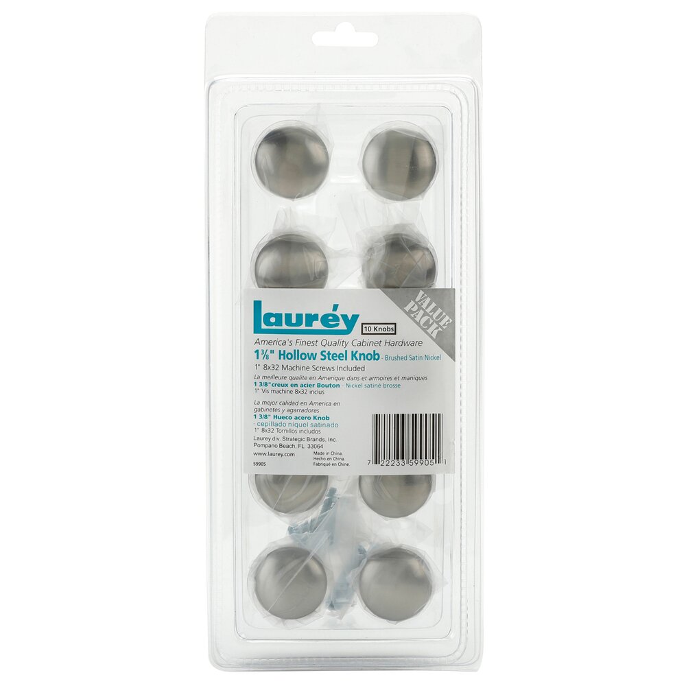Laurey Hardware (10 Pack) 1 3/8" Steel Hollow Knob in Brushed Satin Nickel