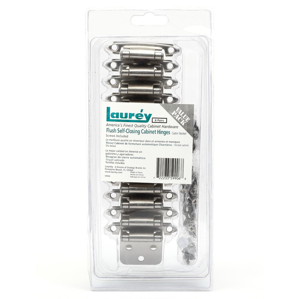 Laurey Hardware (6 Pair) Flush Hinge in Brushed Satin Nickel