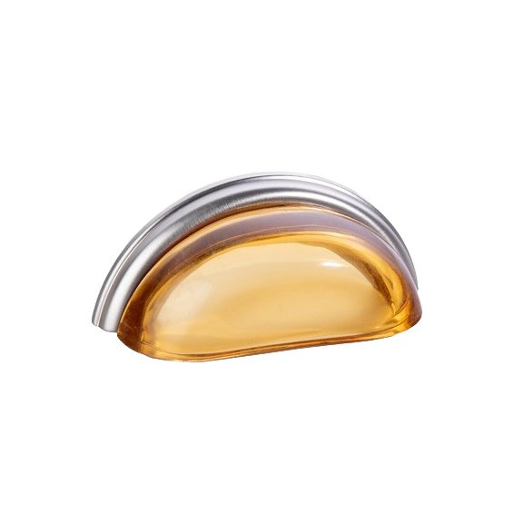 Lewis Dolin 3" (76mm) Centers Cup Pull in Transparent Amber/Brushed Nickel