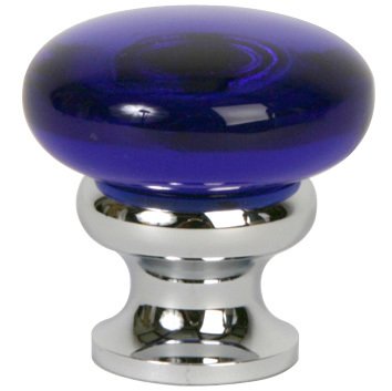 Lewis Dolin 1 1/4" (32mm) Mushroom Glass Knob in Transparent Cobalt/Polished Chrome
