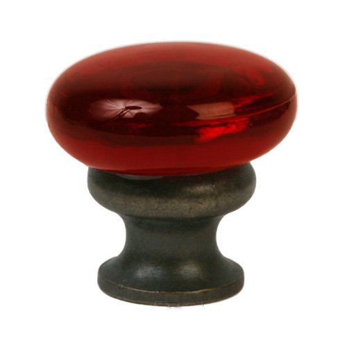 Lewis Dolin 1 1/4" (32mm) Mushroom Glass Knob in Transparent Ruby Red/Oil Rubbed Bronze