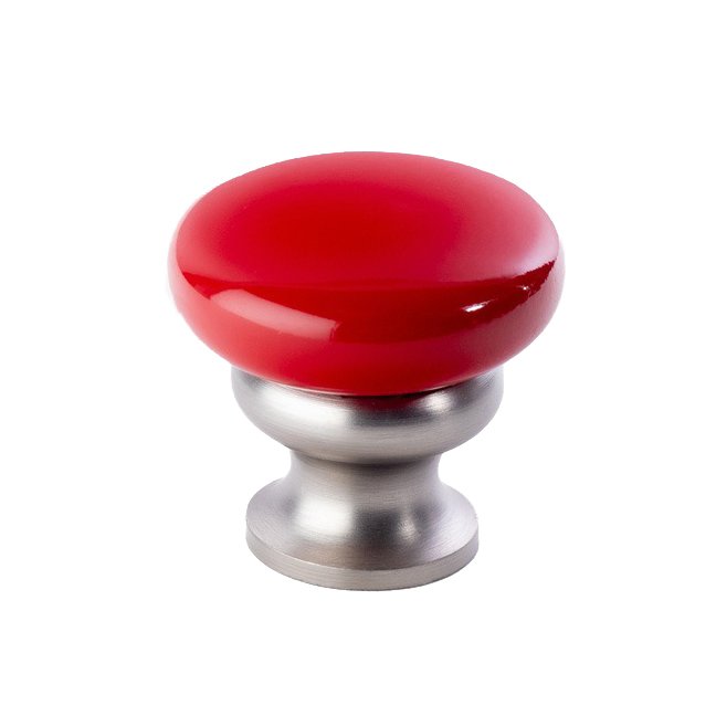 Lewis Dolin 1 1/4" (32mm) Diameter Metal Mushroom Knob in Candy Red/Brushed Nickel