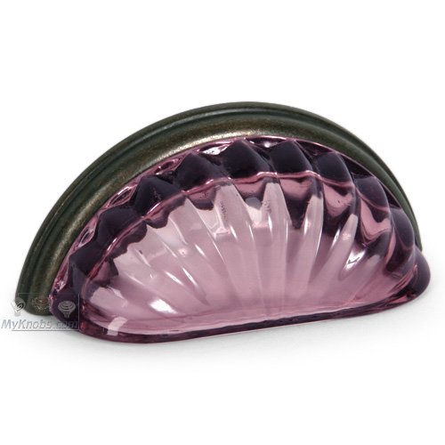 Lewis Dolin 3" (76mm) Centers Melon Glass Bin Pull in Transparent Amethystr/Oil-Rubbed Bronze