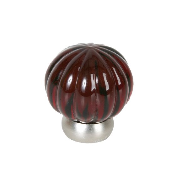 Lewis Dolin 1 1/4" (32mm) Diameter Melon Glass Knob in Transparent Ruby Red/Brushed Nickel