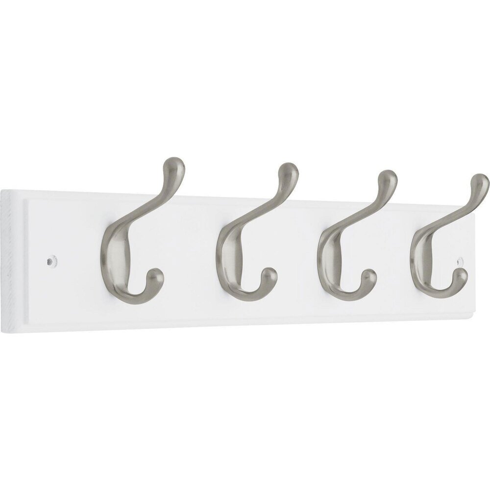 Liberty Hardware 18" Rail with 4 Heavy Duty Hooks in Flat and Flat White,Satin Nickel