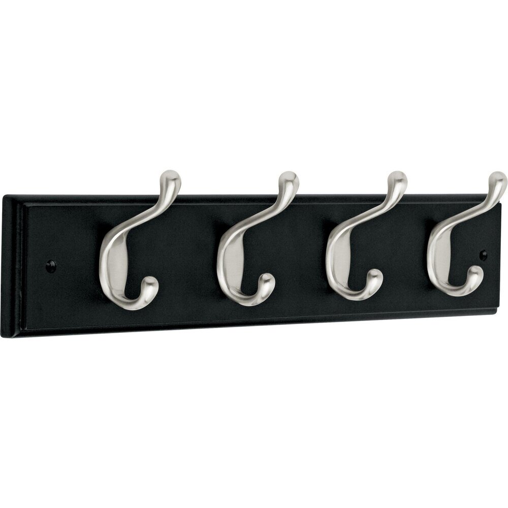 Liberty Hardware 18" Rail with 4 Heavy Duty Hooks in Black and Black,Satin Nickel