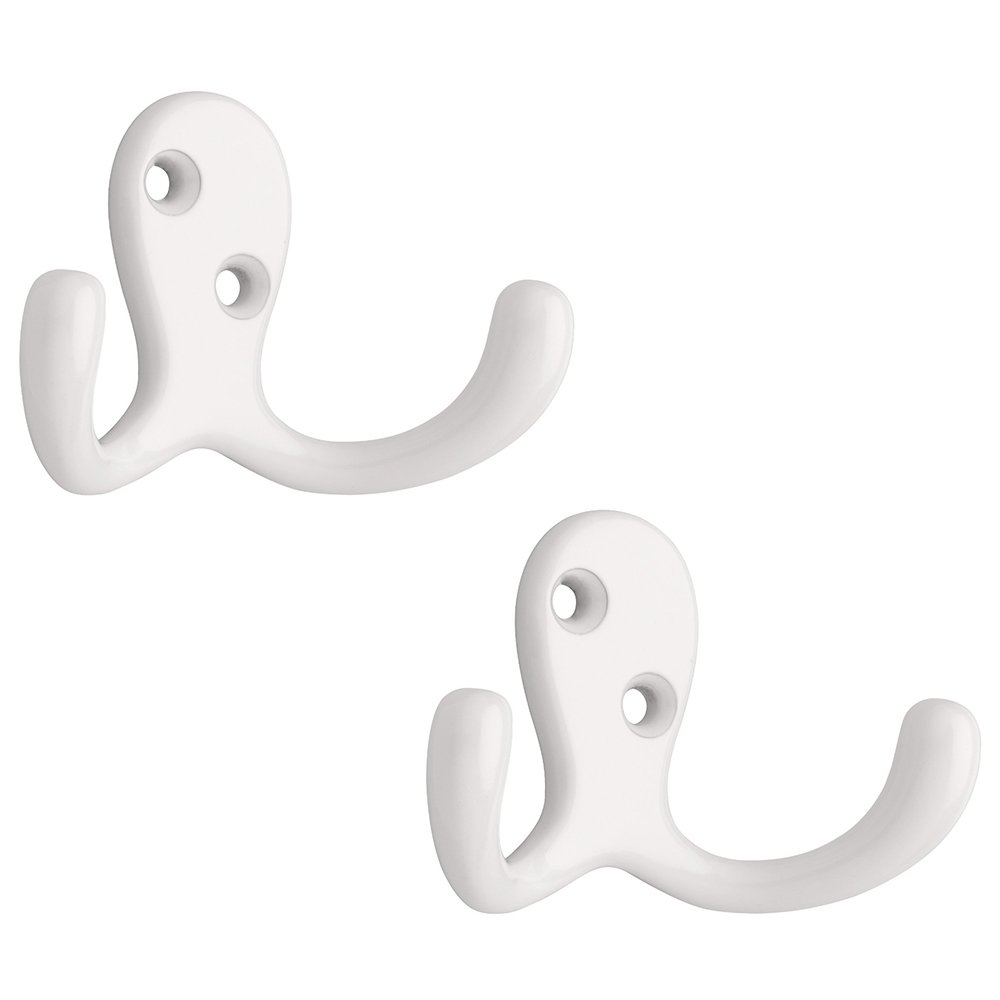 Liberty Hardware Double Prong Robe Hook, 2 per pkg in White