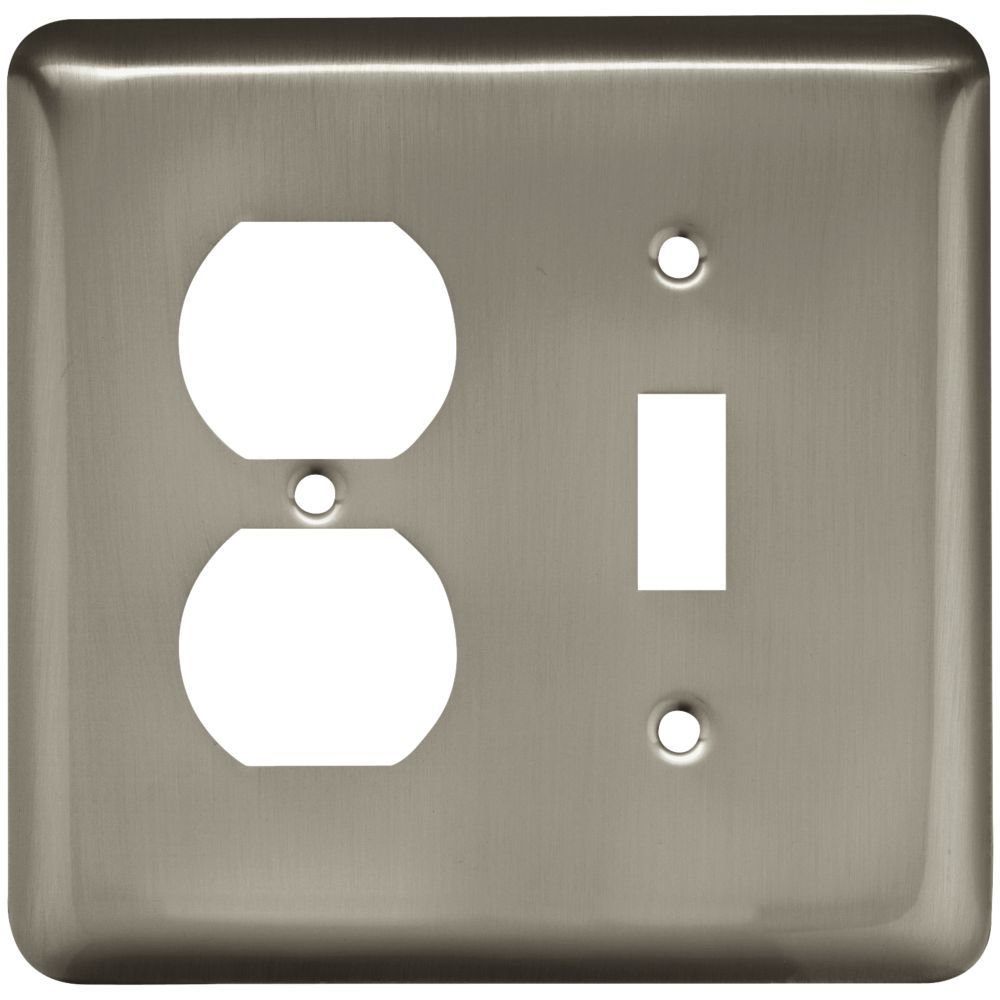 Liberty Hardware Brainerd Stamped Steel Round Combo Single Toggle Single Outlet in Satin Nickel