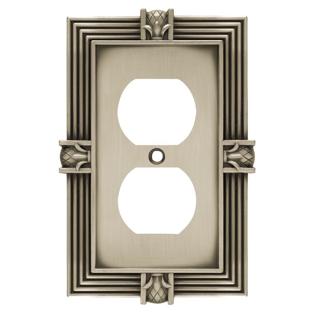 Liberty Hardware Single Duplex Outlet Switchplate in Brushed Satin Pewter