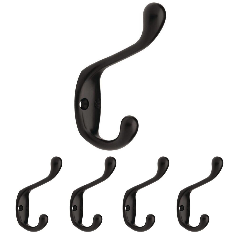Liberty Hardware 3" Heavy Duty Coat and Hat Hook (5 Pack) in Matte Black