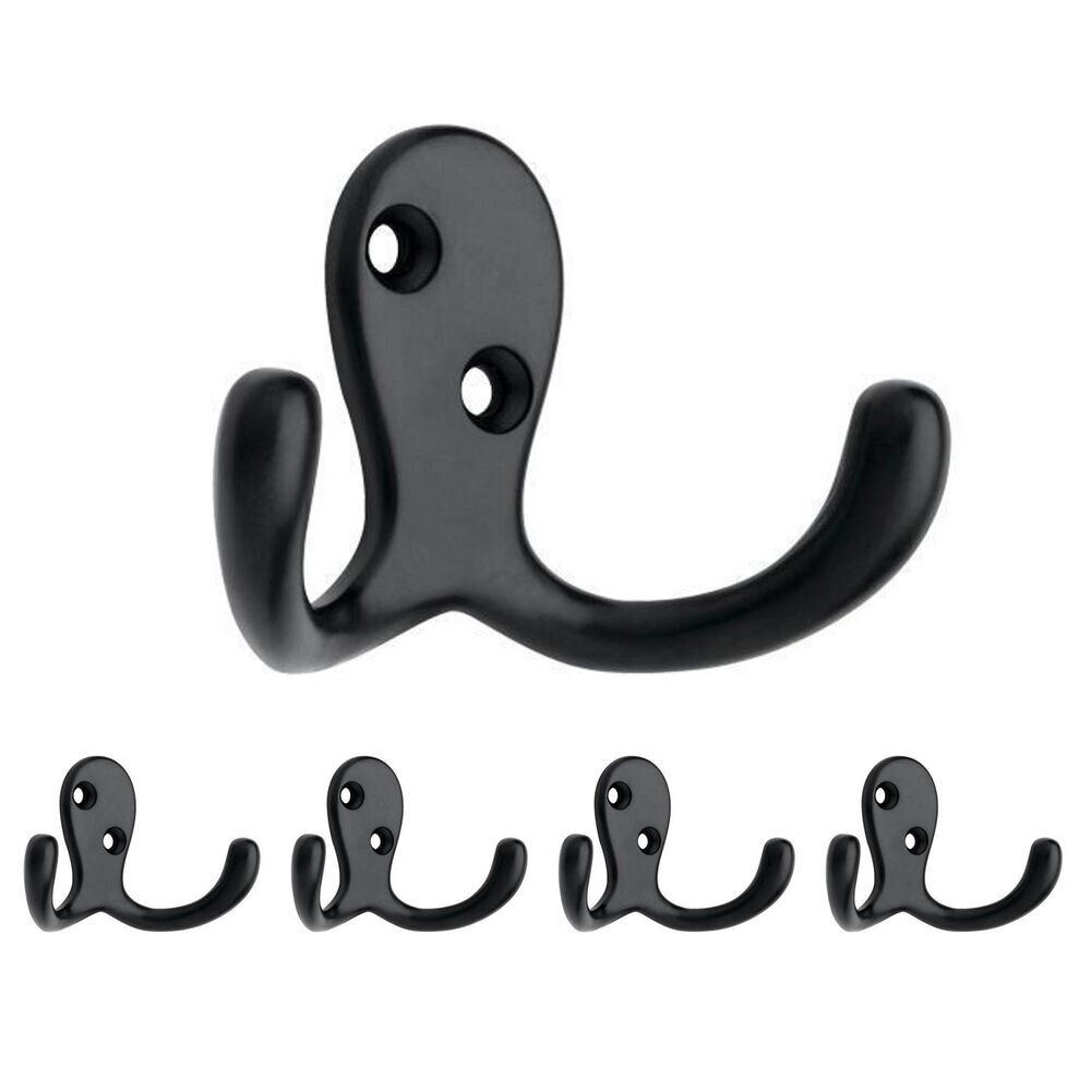 Liberty Hardware Double Prong Robe Hook (5 Pack) in Matte Black