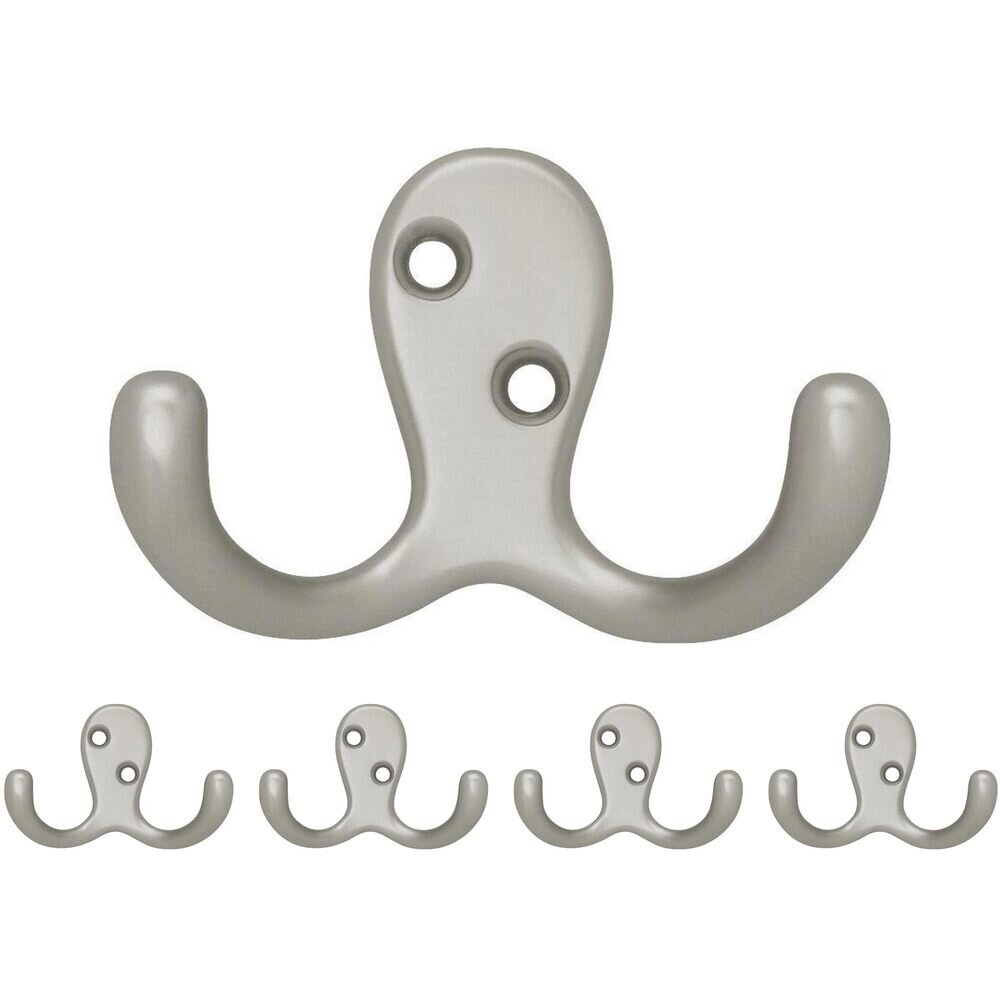 Liberty Hardware Double Prong Robe Hook (5 Pack) in Matte Nickel