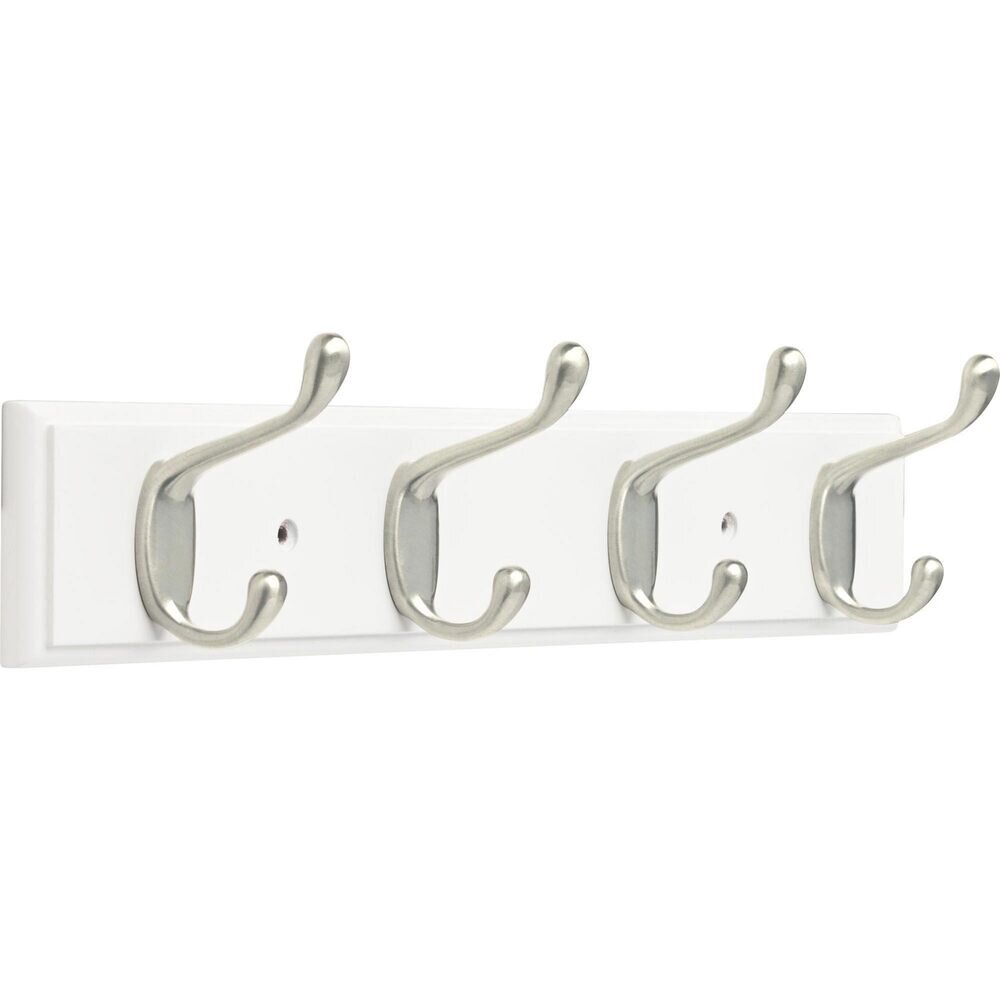 Liberty Hardware 15.85" Rail with 4 Heavy Duty Coat and Hat Hooks in Pure White & Satin Nickel
