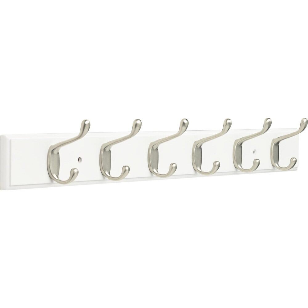 Liberty Hardware 26.51" Rail with 6 Heavy Duty Coat and Hat Hooks in Pure White & Satin Nickel