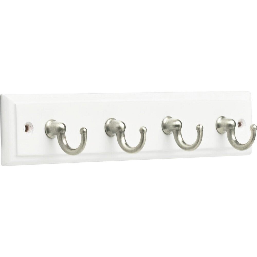 Liberty Hardware 9" Key Rail with 4 Hooks in Pure White & Satin Nickel