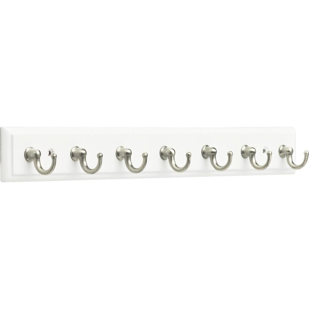 Liberty Hardware 13.57" Key Rail with 7 Hooks in Pure White & Satin Nickel