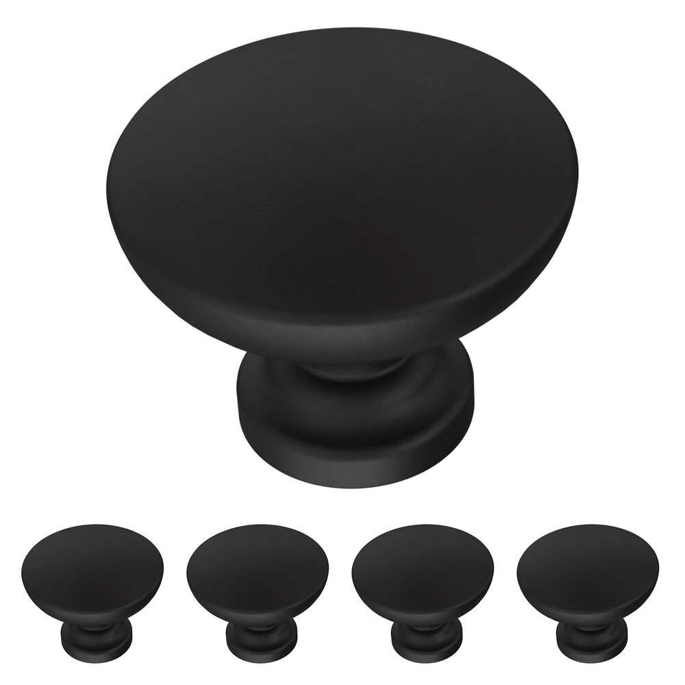Liberty Hardware 1-3/16" (30mm) Fulton Knob (5 Pack) in Matte Black Antimicrobial