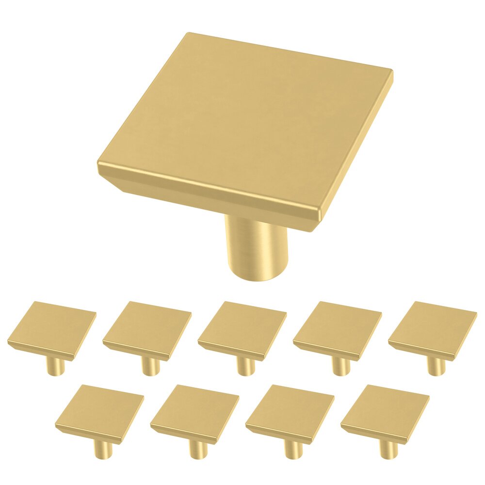Liberty Hardware 1-1/8" (29mm) Simple Chamfered Square Knob (10 Pack) in Brushed Brass