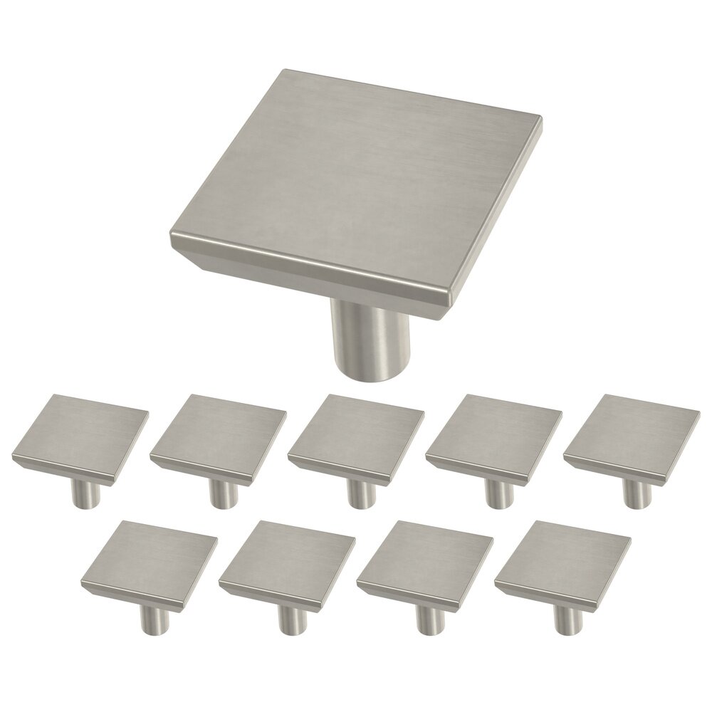 Liberty Hardware 1-1/8" (29mm) Simple Chamfered Square Knob (10 Pack) in Brushed Nickel