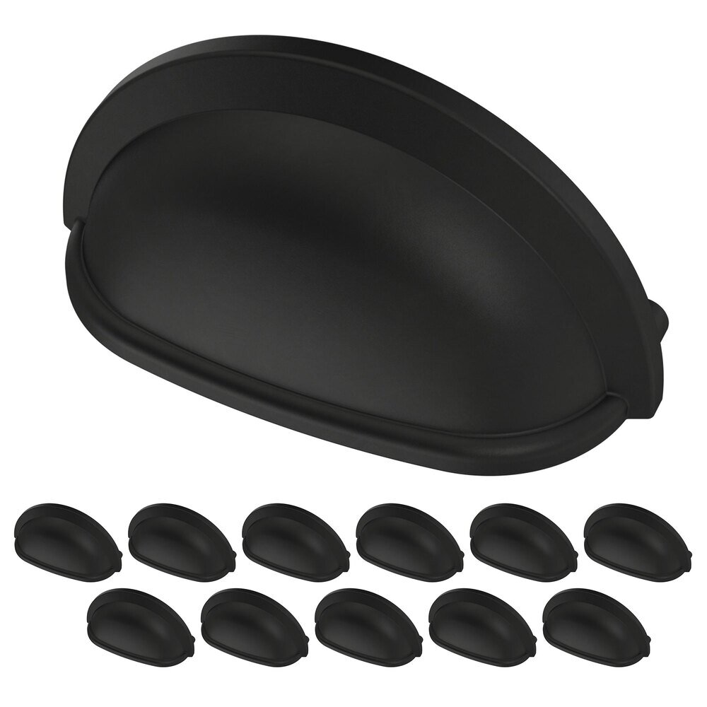 Liberty Hardware (12 Pack) 3" (76mm) Centers Drawer Cup Pull in Matte Black