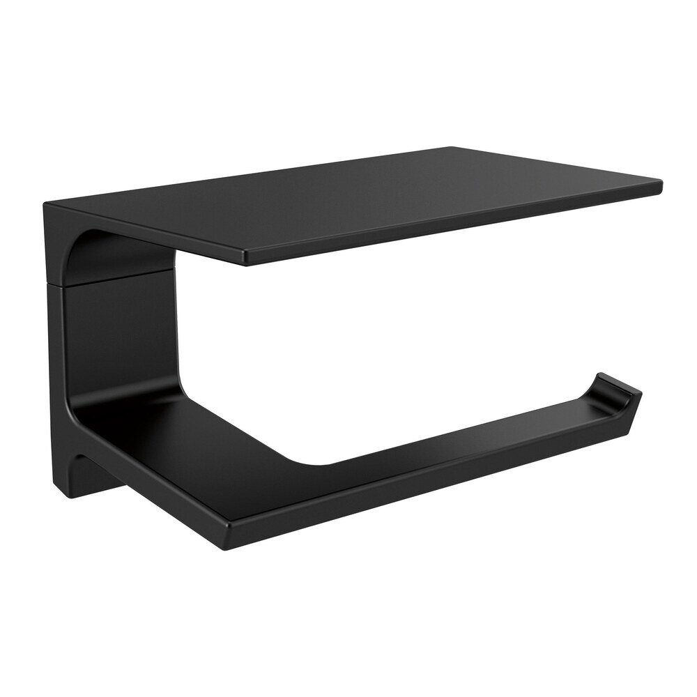 Liberty Hardware Toilet Paper Holder with Shelf in Matte Black