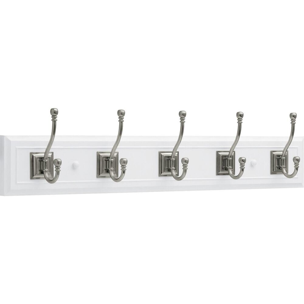 Liberty Hardware 27" Architectural Hook Rail with 5 Arch. Hooks in Flat White & Satin Nickel