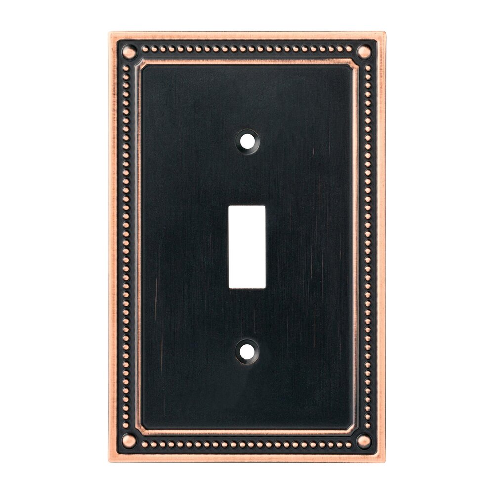 Liberty Hardware Classic Beaded Single Toggle Wall Plate in Bronze With Copper Highlights