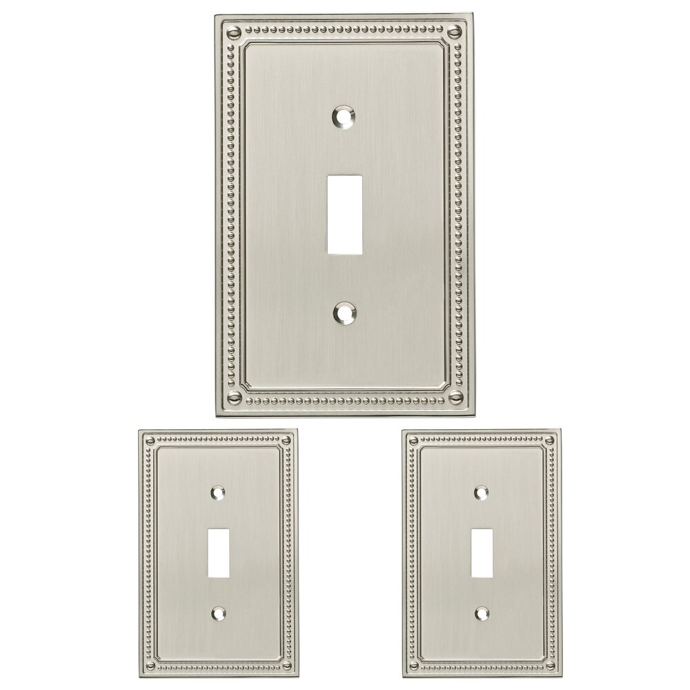 Liberty Hardware Classic Beaded Single Toggle Wall Plate (3 Pack) in Brushed Nickel