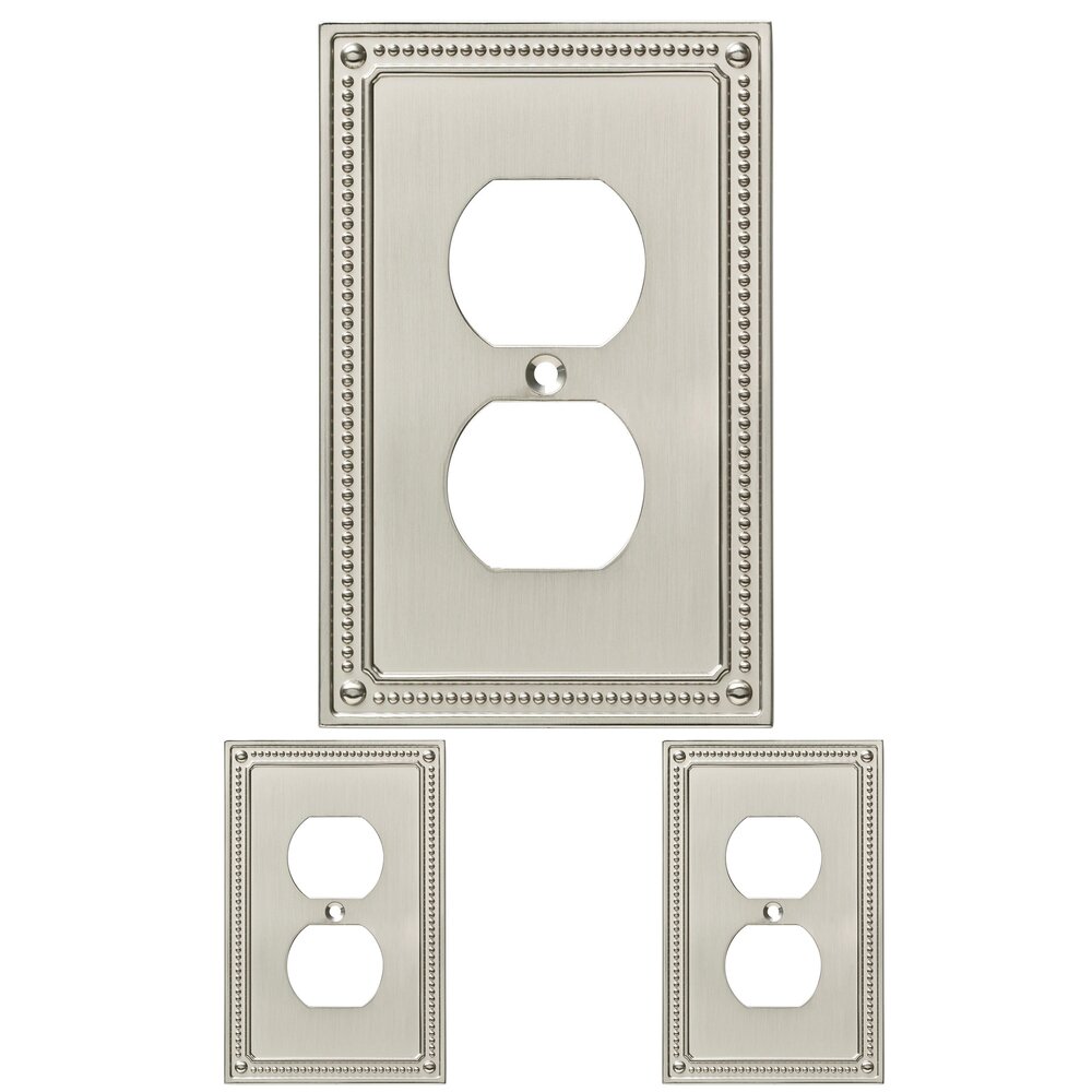 Liberty Hardware Classic Beaded Single Duplex Wall Plate (3 Pack) in Brushed Nickel