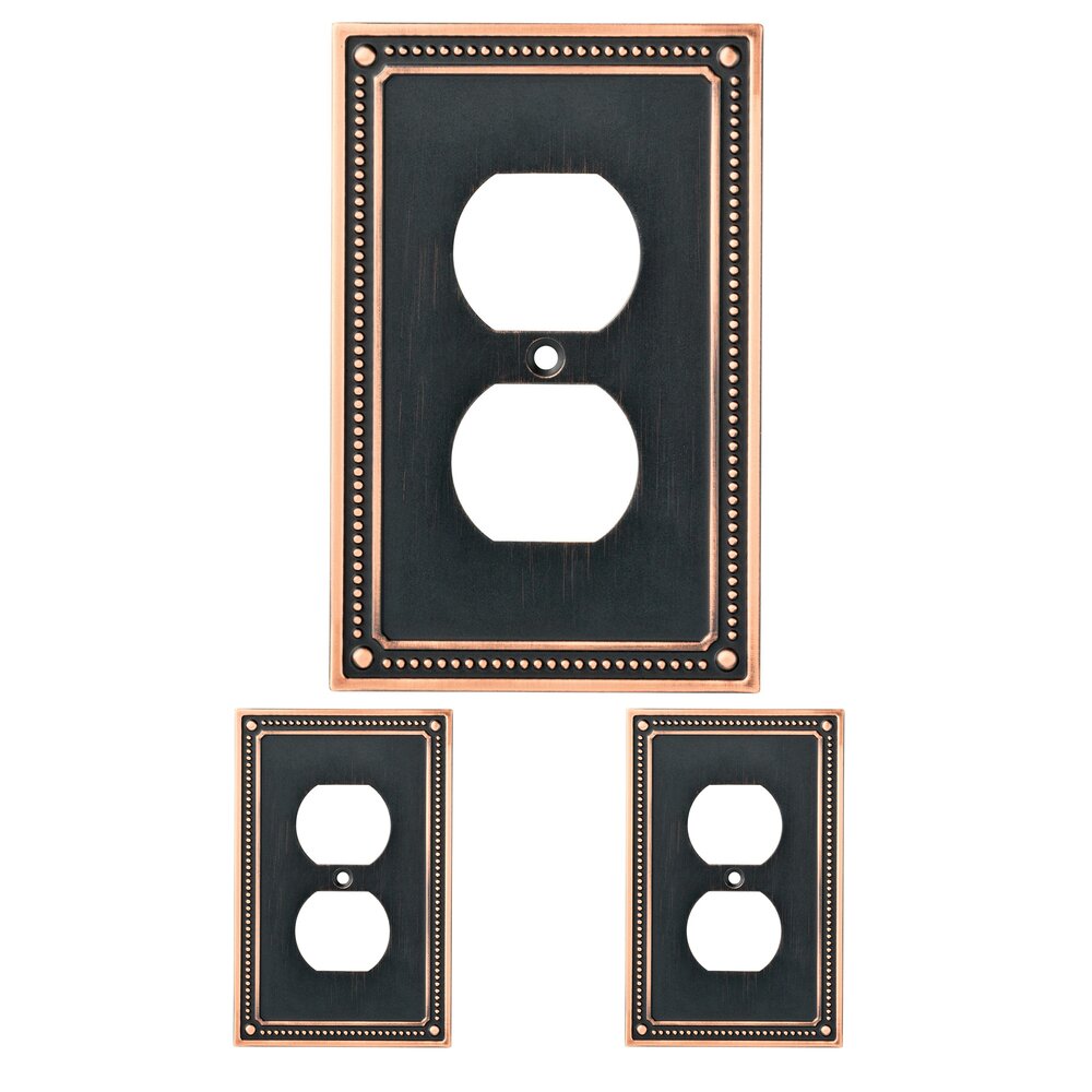 Liberty Hardware Classic Beaded Single Duplex Wall Plate (3 Pack) in Bronze With Copper Highlights