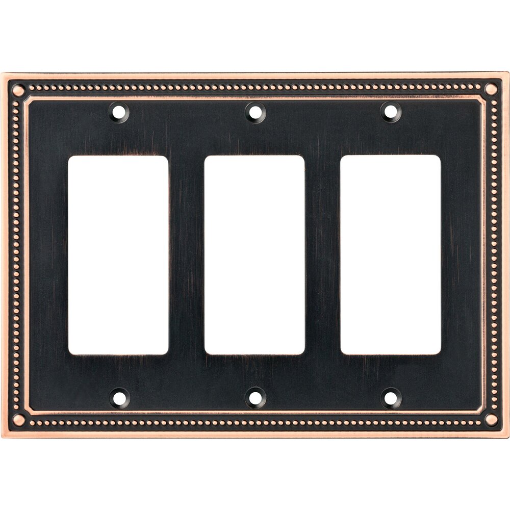 Liberty Hardware Classic Beaded Triple GFI/Rocker Wall Plate in Bronze With Copper Highlights