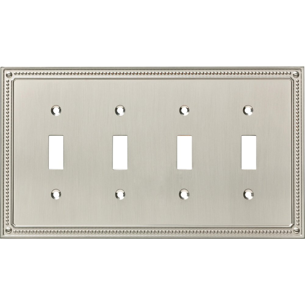 Liberty Hardware Classic Beaded Quadruple Toggle Wall Plate in Brushed Nickel