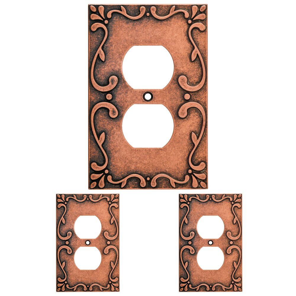 Liberty Hardware Classic Lace Single Duplex Wall Plate (3 Pack) in Sponged Copper