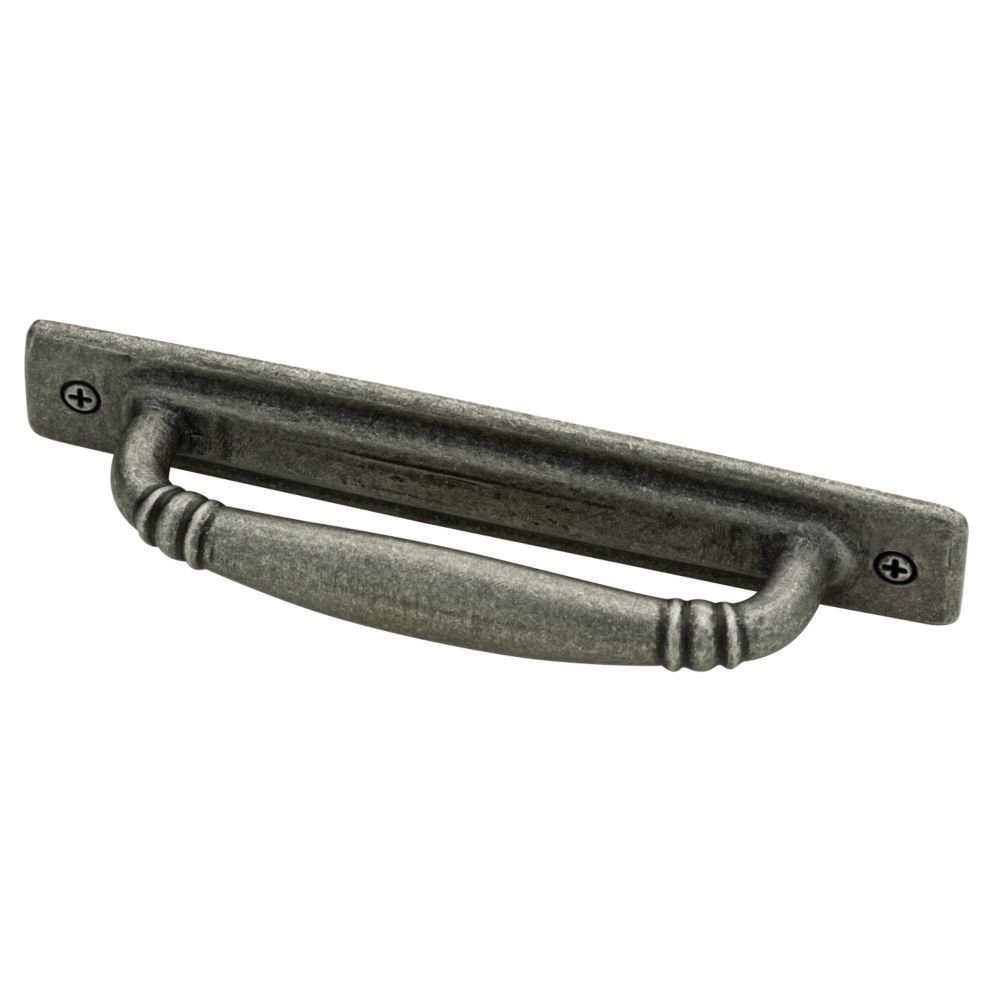 Liberty Hardware 4" Ironcraft Pull with Backplate in Tumbled Pewter