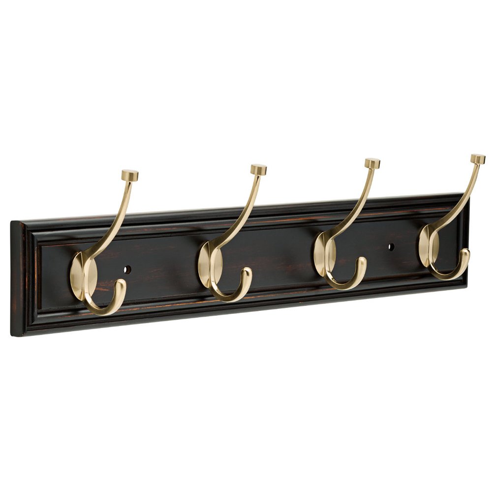 Liberty Hardware 27" Galena Hook Rail with 4 Hooks in Vintage Black & Champagne Bronze