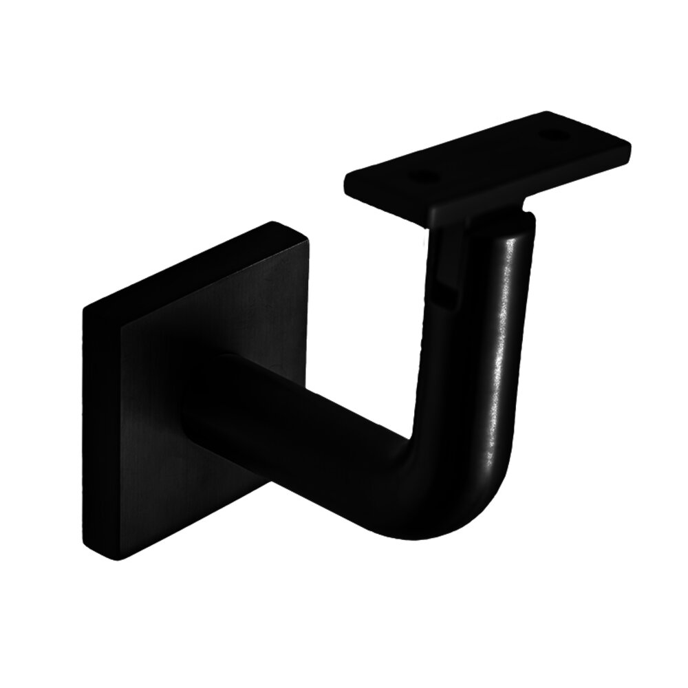 Linnea Hardware Square Mount Base and Rounded Arm with Flat Clamp Concrete Mounted Hand Rail Bracket in Satin Black