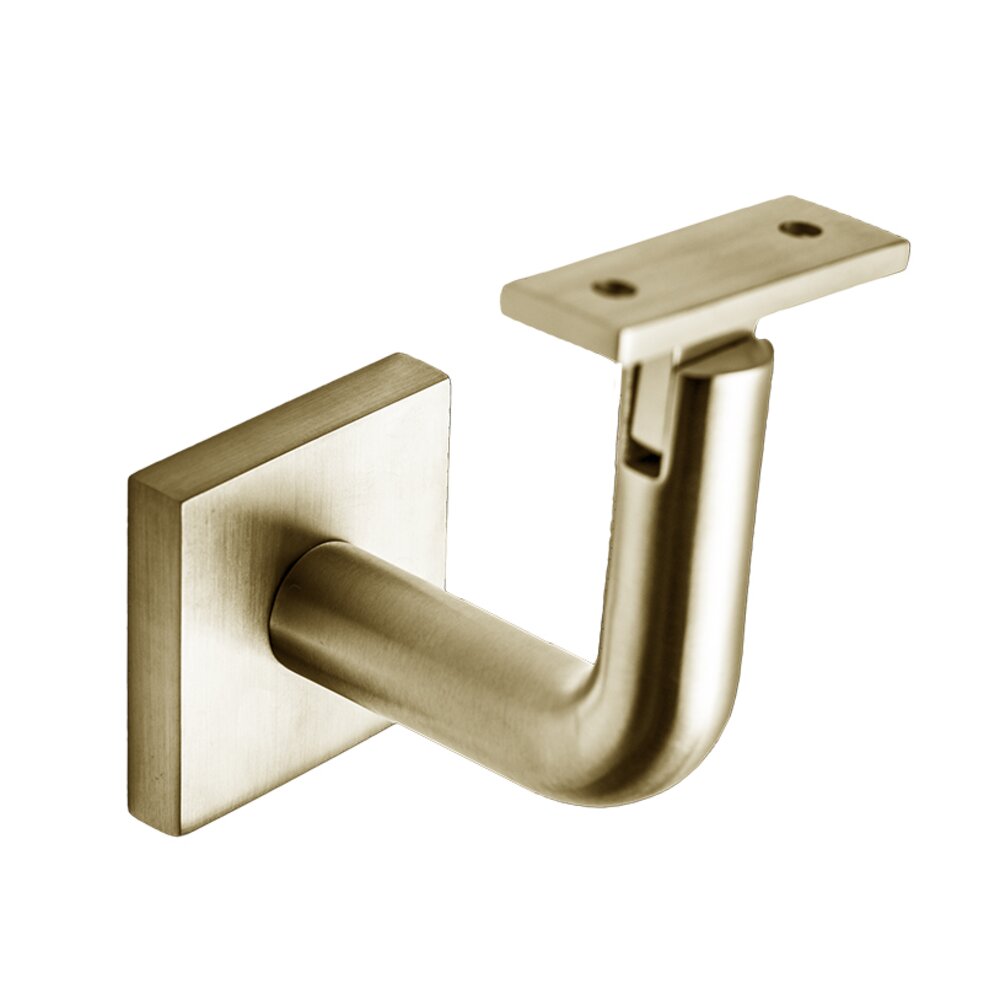 Linnea Hardware Square Mount Base and Rounded Arm with Flat Clamp Concrete Mounted Hand Rail Bracket in Satin Brass