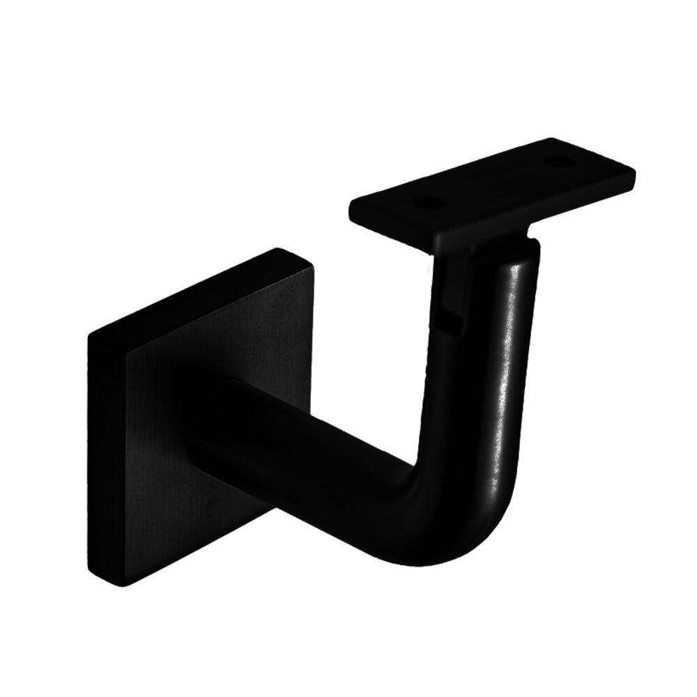 Linnea Hardware Square Mount Base and Rounded Arm with Flat Clamp Glass Mounted Hand Rail Bracket in Satin Black