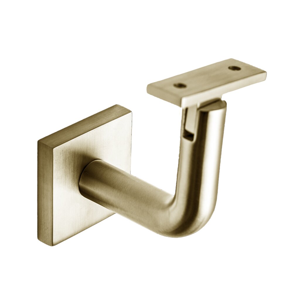 Linnea Hardware Square Mount Base and Rounded Arm with Flat Clamp Glass Mounted Hand Rail Bracket in Satin Brass