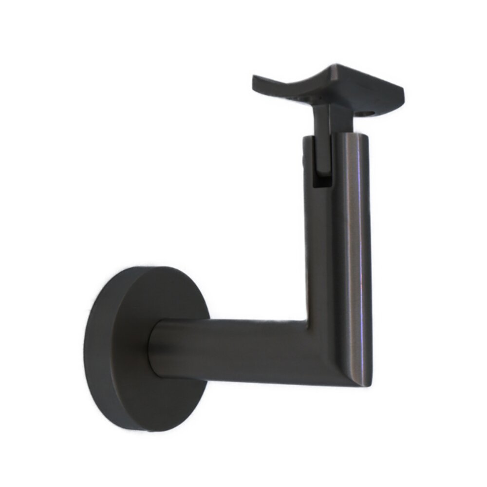 Linnea Hardware Round Mount Base and Tubular Arm with Curve Clamp Concrete Mounted Hand Rail Bracket in Satin Black