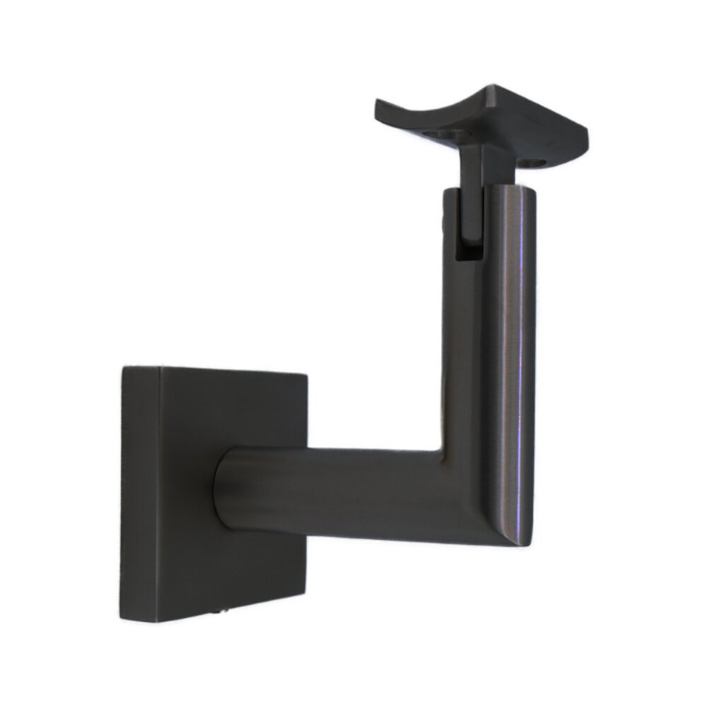 Linnea Hardware Square Mount Base and Tubular Arm with Curve Clamp Concrete Mounted Hand Rail Bracket in Satin Black
