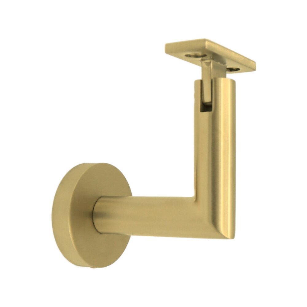 Linnea Hardware Round Mount Base and Tubular Arm with Flat Clamp Concrete Mounted Hand Rail Bracket in Satin Brass