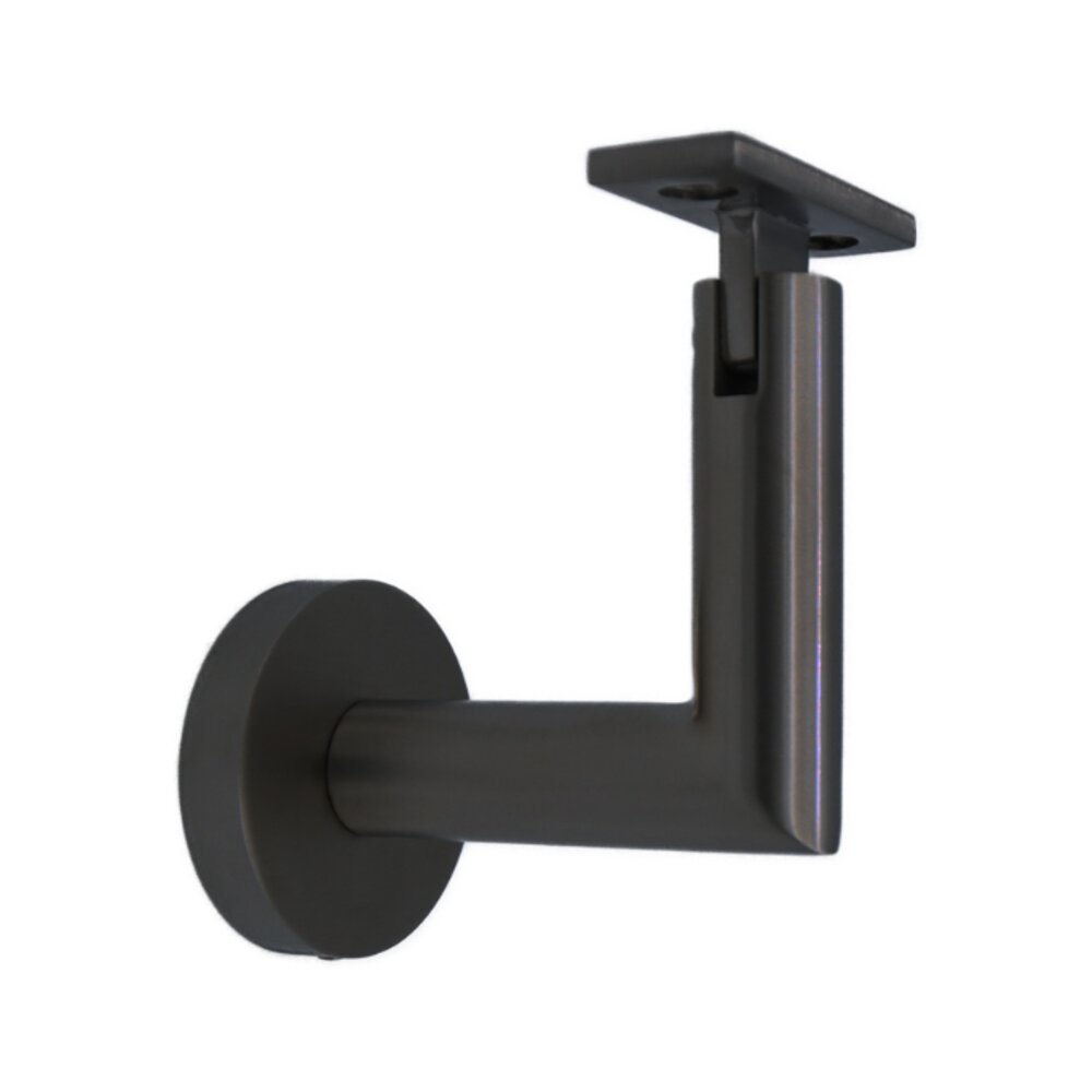 Linnea Hardware Round Mount Base and Tubular Arm with Flat Clamp Glass Mounted Hand Rail Bracket in Satin Black