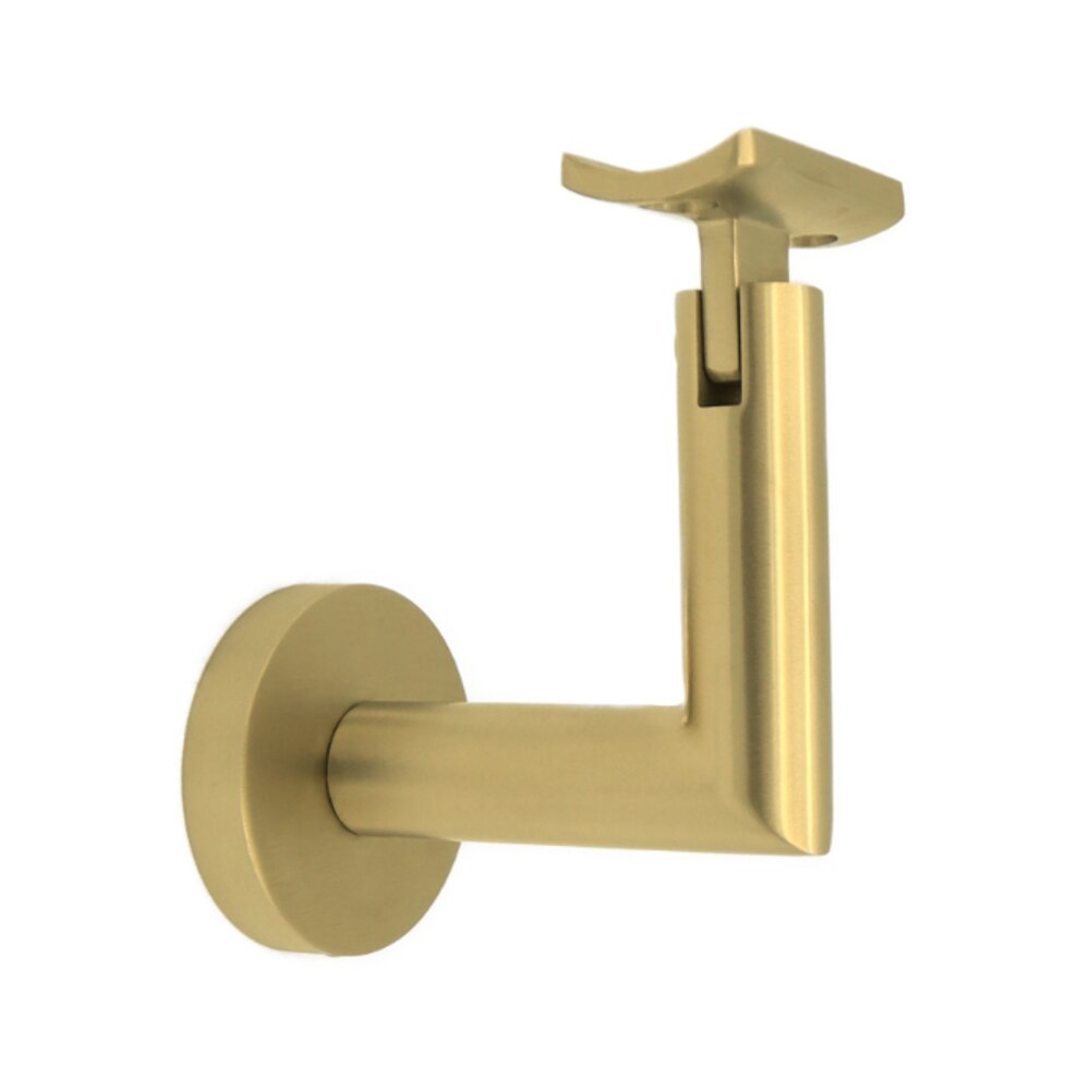 Linnea Hardware Round Mount Base and Tubular Arm with Curve Clamp Surface Mounted Hand Rail Bracket in Satin Brass