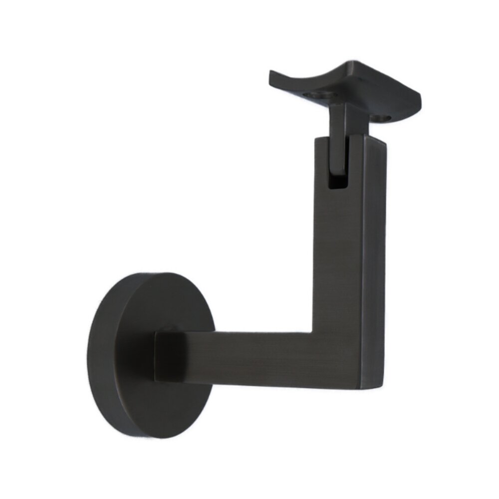 Linnea Hardware Round Mount Base and Squared Arm with Curve Clamp Concrete Mounted Hand Rail Bracket in Satin Black