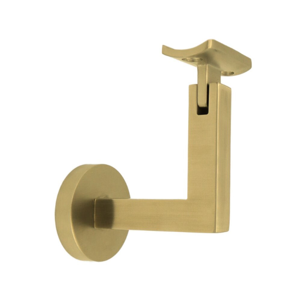 Linnea Hardware Round Mount Base and Squared Arm with Curve Clamp Concrete Mounted Hand Rail Bracket in Satin Brass
