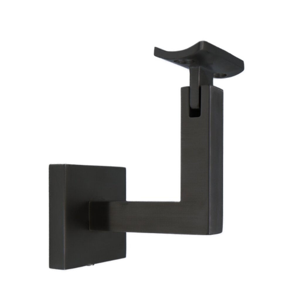 Linnea Hardware Square Mount Base and Squared Arm with Curve Clamp Concrete Mounted Hand Rail Bracket in Satin Black