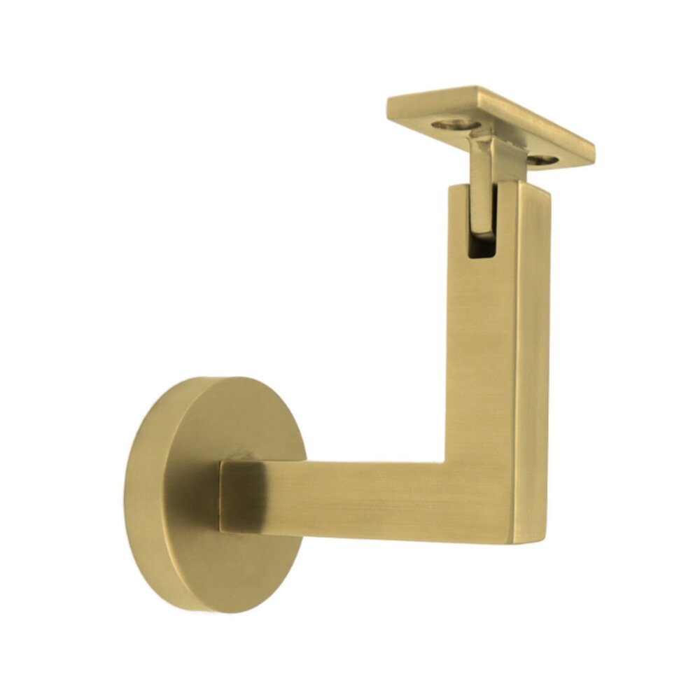 Linnea Hardware Round Mount Base and Squared Arm with Flat Clamp Concrete Mounted Hand Rail Bracket in Satin Brass