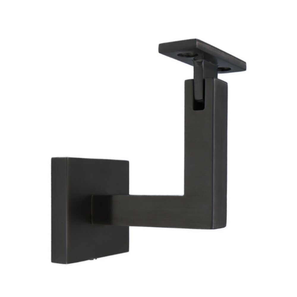 Linnea Hardware Square Mount Base and Squared Arm with Flat Clamp Concrete Mounted Hand Rail Bracket in Satin Black